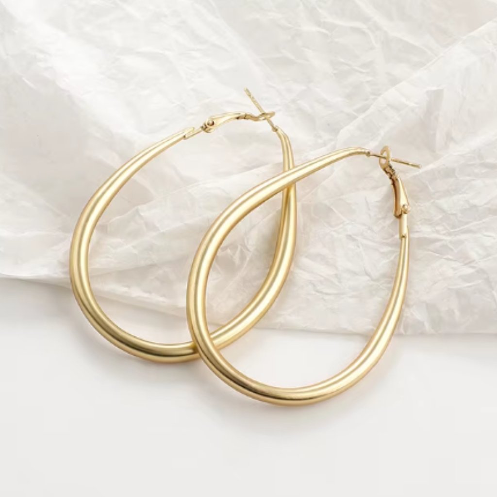 Large Luxury Gold Coated Tear Drop Women's Fashion Jewelry Hoop Earrings